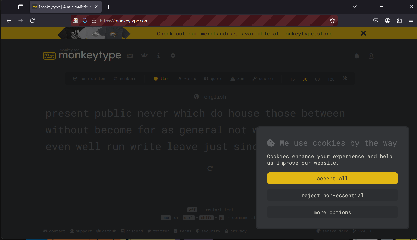 initial monkeytype page